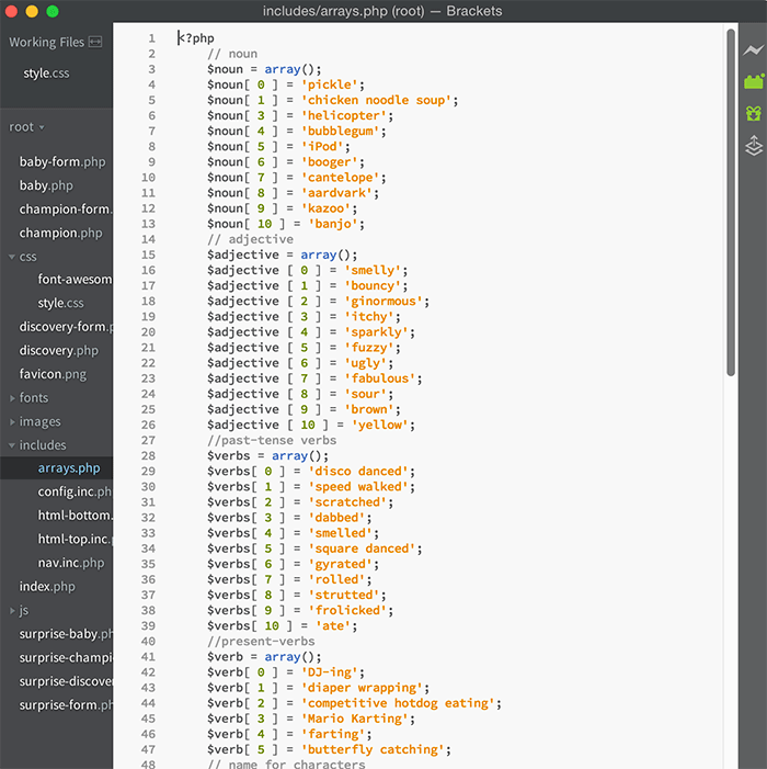 Screenshot of arrays